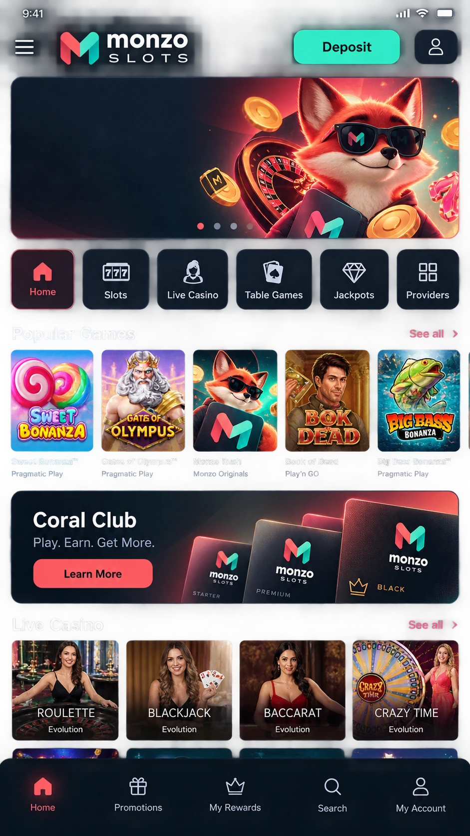 Aplikace Monzo Slots
